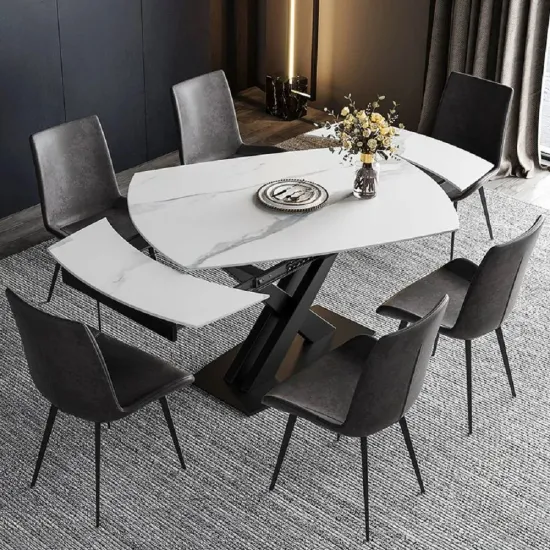Tavolo da pranzo nordico semplice ed economico Tavolo e sedie allungabili pieghevoli rettangolari in pietra sinterizzata dal design in marmo