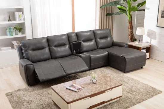 Set di divani angolari in vera pelle Cy, set di divani reclinabili componibili a 7 posti